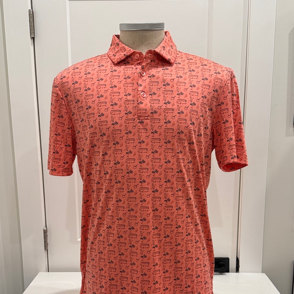 Vibrant Coral Polo Shirt with Pattern